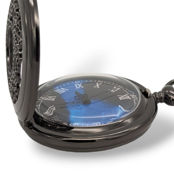 Pocket Watch Black Starry Sky Blue Moon Astrological Astronomy NEW Vintage Style - Picture 4 of 6